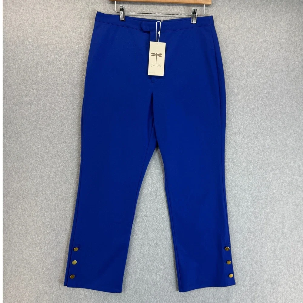 Tyler Boe‎ Royal Blue Ankle Pants Gold Button Career Casual Size 12 NWT